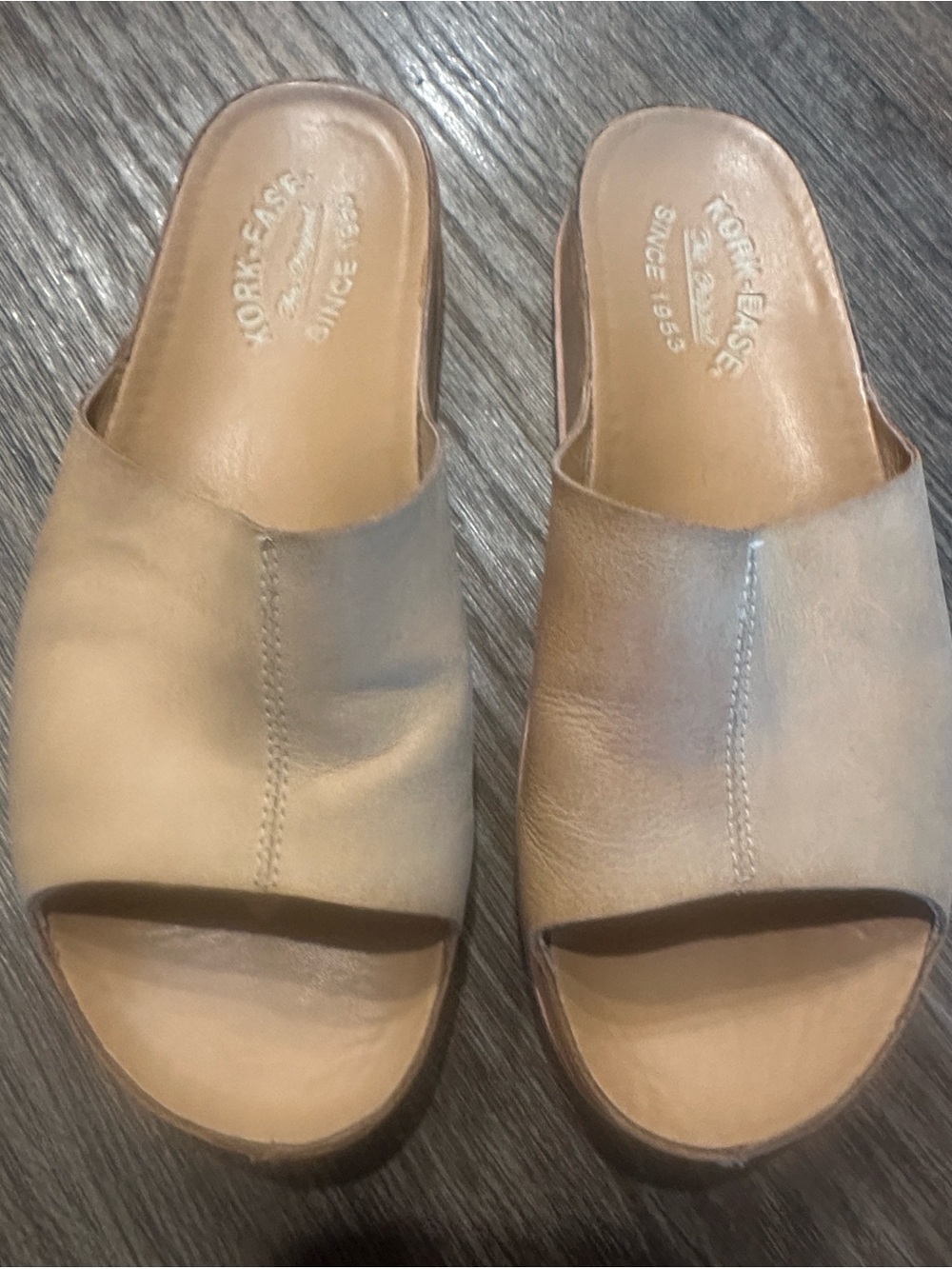 Kork-Ease  Natural Tan Leather Slide Sandals, Size 7.5